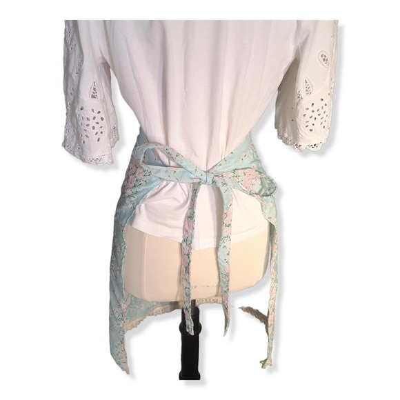 Vintage 50s Housewife Kitchen Apron Pastel Floral Flocked Dainty Retro MCM 60s - Picture 13 of 16